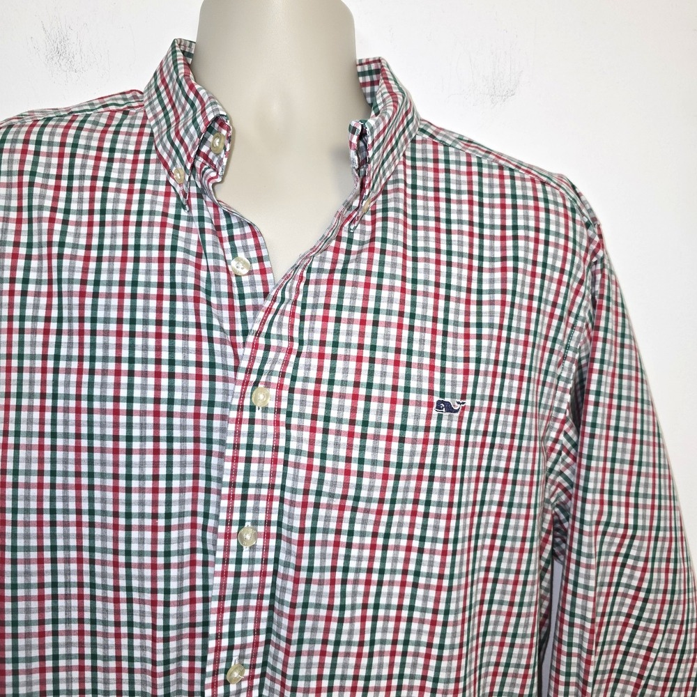 Vineyard Vines Slim Fit Whale Shirt Long Sleeve Size XL Christmas Colors Plaid
